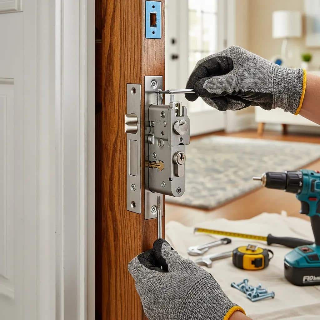 High-security lock installation showcasing residential locksmith solutions for enhanced home security