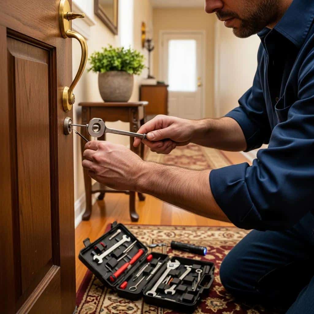 Locksmith providing emergency services in Chesterfield, showcasing tools and expertise