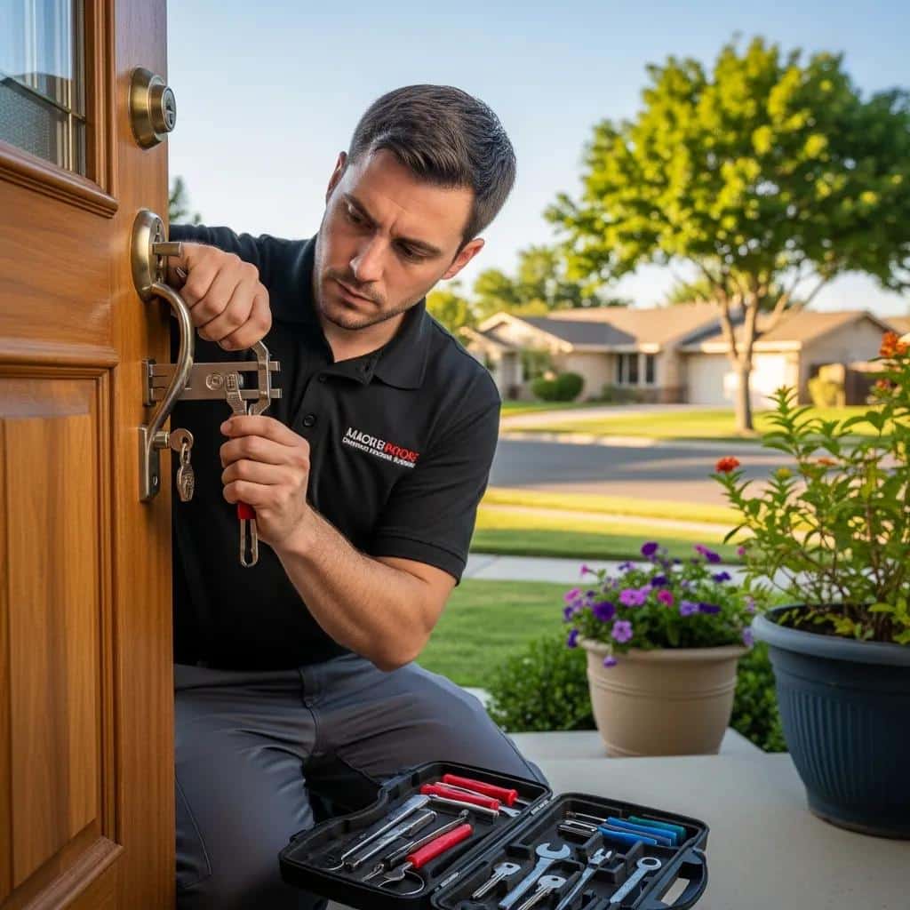 Locksmith providing emergency services in Webster Groves, showcasing professionalism and urgency