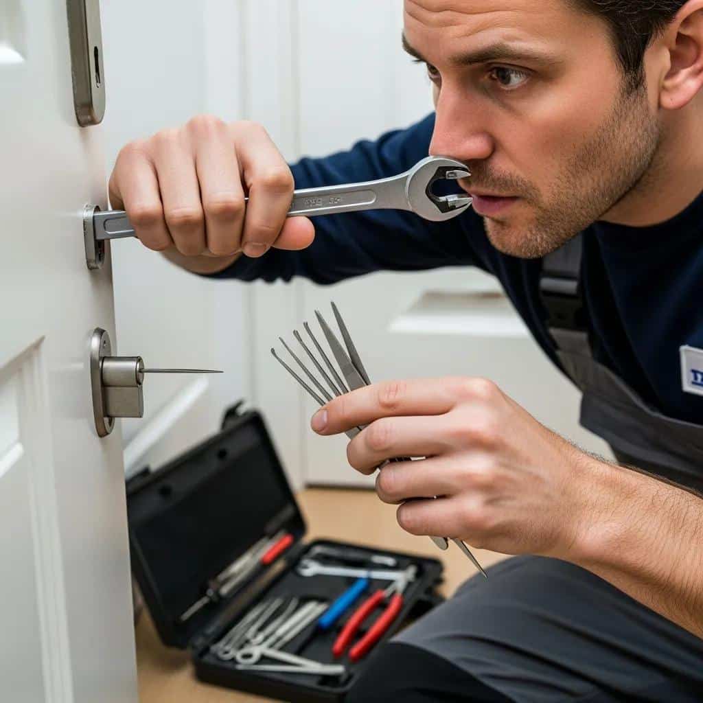 Locksmith unlocking a door, showcasing emergency lockout services