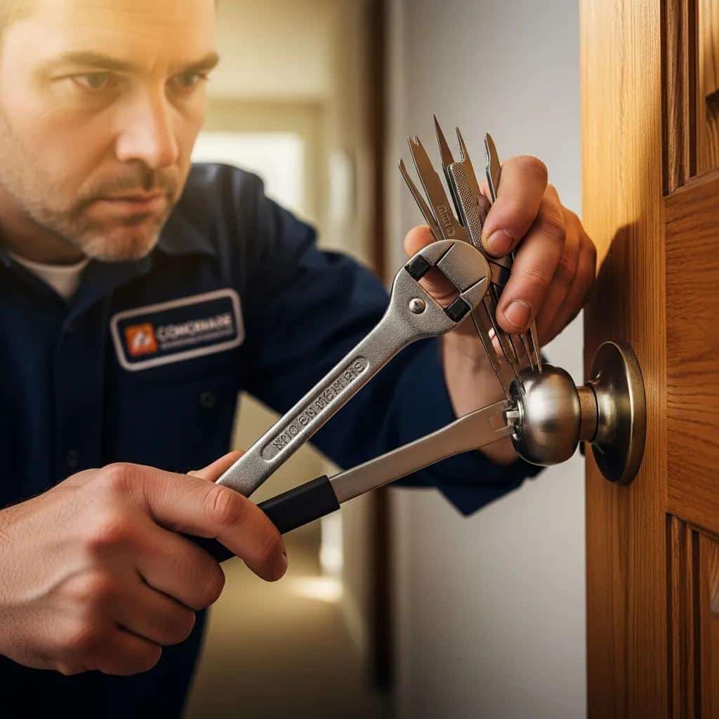 Professional locksmith unlocking a door, emphasizing urgency and expertise in locksmith services