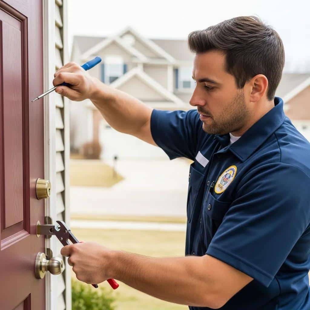 Professional locksmith unlocking a door in O'Fallon, MO, showcasing emergency services