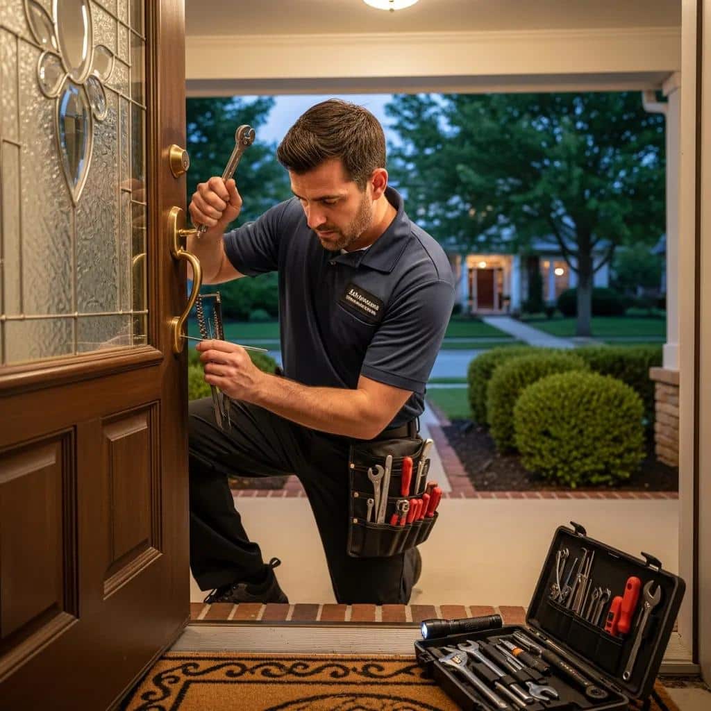 Professional locksmith unlocking a door, showcasing emergency locksmith services