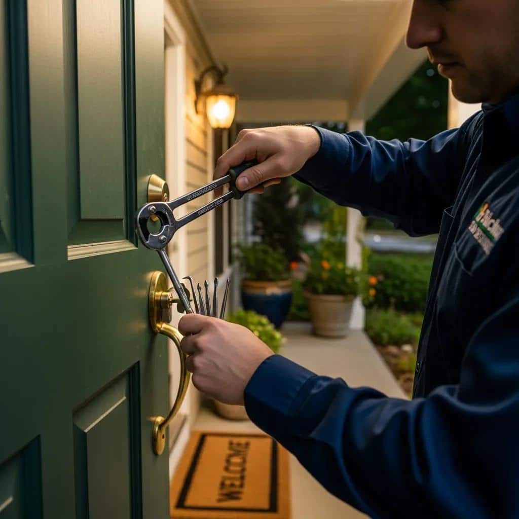 Professional locksmith unlocking a door, showcasing emergency locksmith services